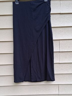 Boden Black Wrap-Style Midi Skirt with Side Detail